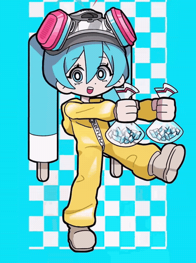 Cartoon Girl In Yellow Jumpsuit Holding Pills GIF