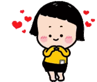 Cartoon Girl In Yellow Shirt Surrounded By Red Hearts Sticker