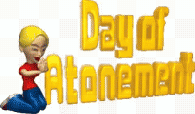 Cartoon Girl Kneeling Before Day Of Atonement Sign GIF