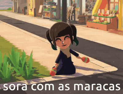 Cartoon Girl Kneeling On Sidewalk Sora Com As Maracas GIF