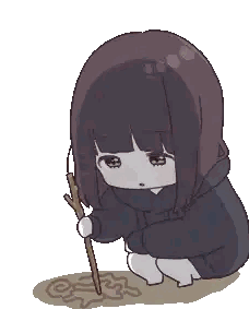 Cartoon Girl Kneeling With Stick Sticker