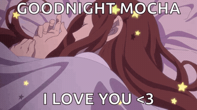 Cartoon Girl Laying In Bed Saying Goodnight Mocha I Love You GIF