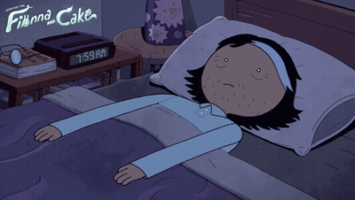 Cartoon Girl Laying In Bed With Fianna And Cake On Wall GIF