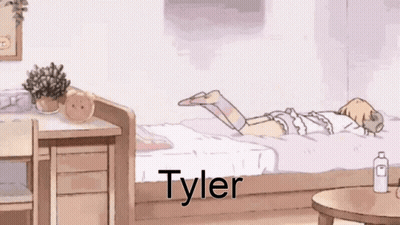 Cartoon Girl Laying On Bed With Name Tyler GIF