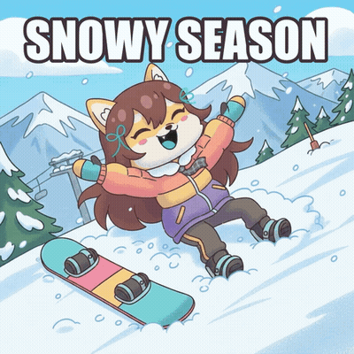 Cartoon Girl Laying On Snowboard Snowy Season GIF