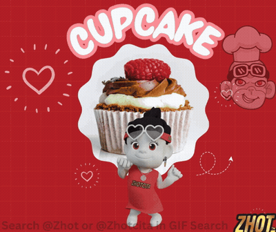 Cartoon Girl Looking At Cupcake With Word Cupcake GIF