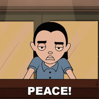 Cartoon Girl Looking Out Window Saying Peace GIF