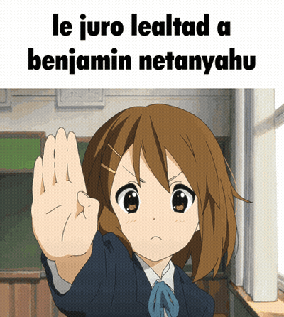 Cartoon Girl Making Stop Sign With Le Juro Lealtad A Benjamin Netanyahu GIF