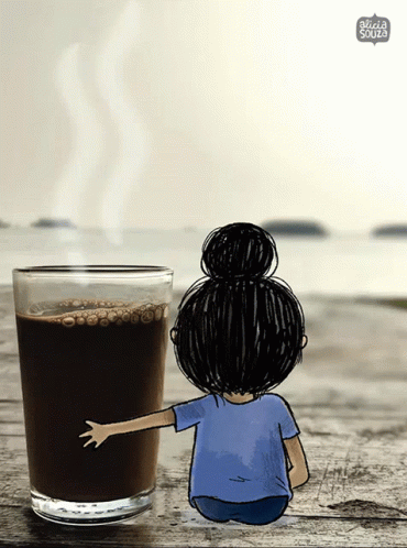 Cartoon Girl Next To Glass Of Coffee Azia Souza GIF