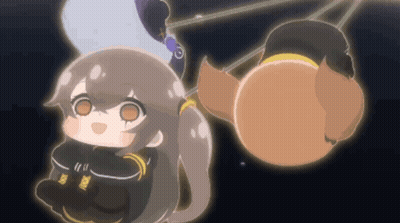 Cartoon Girl Next To Stuffed Animal Hanging From Rope GIF