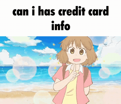 Cartoon Girl On Beach Saying Can I Has Credit Card Info GIF