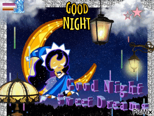 Cartoon Girl On Crescent Moon Saying Good Night GIF