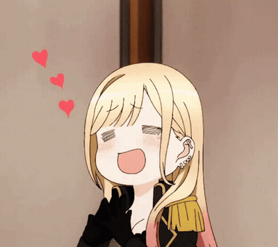 Cartoon Girl Open Mouth Three Red Hearts GIF