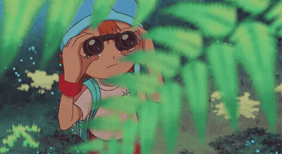 Cartoon Girl Peeking Through Leaf GIF