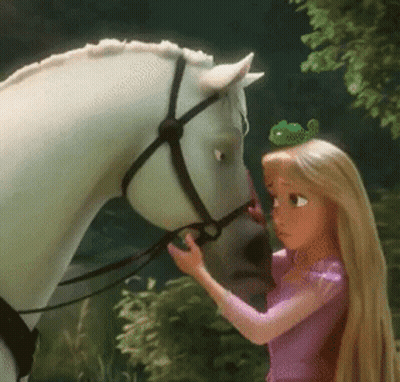 Cartoon Girl Petting White Horse GIF