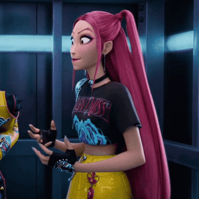 Cartoon Girl Pink Hair Black Shirt Saying Chaos GIF
