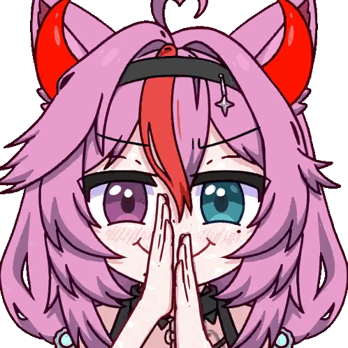 Cartoon Girl Pink Hair Red Ears Sticker