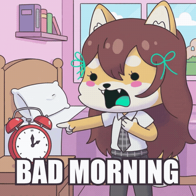 Cartoon Girl Pointing At Alarm Clock Bad Morning GIF