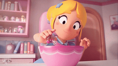 Cartoon Girl Pouring Into Pink Bowl Saying Girls GIF
