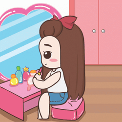 Cartoon Girl Putting Lipstick On Getting Ready GIF