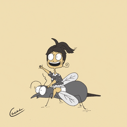 Cartoon Girl Ride Mosquito  GIF