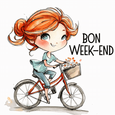 Cartoon Girl Riding Bike Bon Week-End GIF
