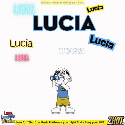 Cartoon Girl Riding Bike With Lucia Surrounded By Names GIF