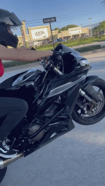 Cartoon Girl Riding Pink Motorcycle GIF