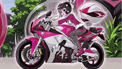Cartoon Girl Riding Pink Motorcycle GIF
