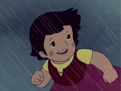 Cartoon Girl Running In Rain With Fist Up GIF
