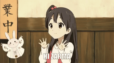 Cartoon Girl Saying Hi Zarma Beside Bunny GIF