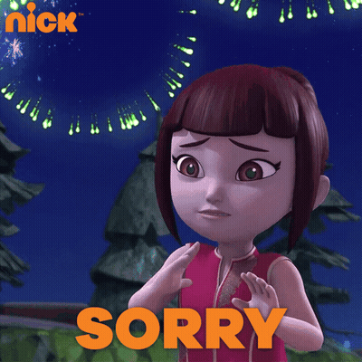 Cartoon Girl Saying Sorry In Front Of Fireworks GIF