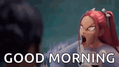 Cartoon Girl Screaming Good Morning Holding Toothbrush GIF