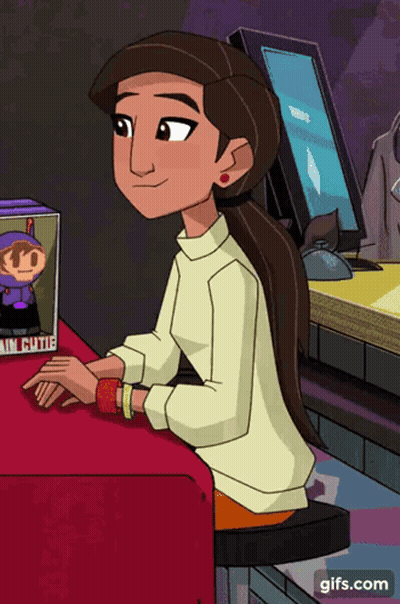 Cartoon Girl Sitting At Desk With All Gute Box GIF