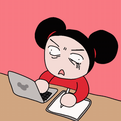 Cartoon Girl Sitting At Desk With Laptop And Pen GIF