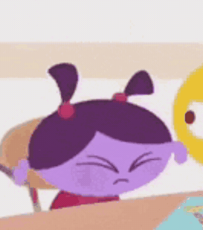 Cartoon Girl Sitting At Desk With Yellow Background GIF