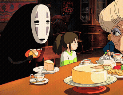 Cartoon Girl Sitting At Table With Cake GIF