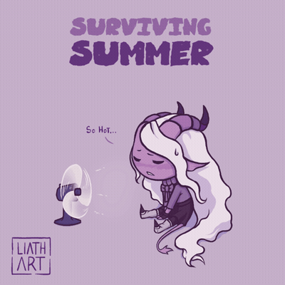 Cartoon Girl Sitting In Front Of Fan Surviving Summer GIF