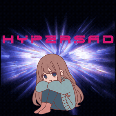 Cartoon Girl Sitting In Front Of Hypersad Logo GIF