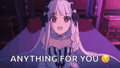 Cartoon Girl Sitting On Bed Saying Anything For You GIF
