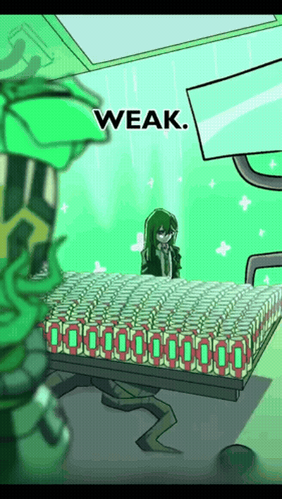 Cartoon Girl Sitting On Bed Saying Weak GIF