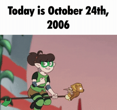 Cartoon Girl Sitting On Broom With Stuffed Animal October 24 2006 GIF