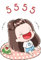 Cartoon Girl Sitting On Pillow With Turtle Sticker