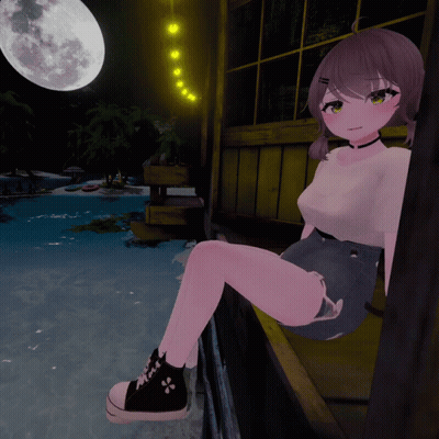 Cartoon Girl Sitting On Railing Overlooking Water GIF