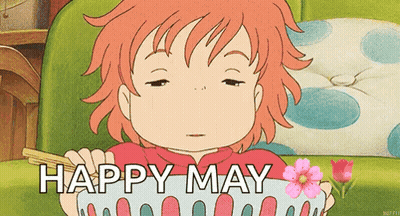 Cartoon Girl Sitting With Food And Flower GIF