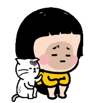 Cartoon Girl Sitting With White Cat Sticker