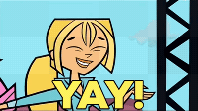 Cartoon Girl Smiling Holding Yay Sign GIF