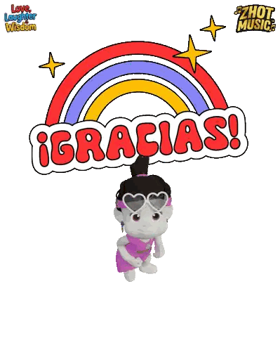 Cartoon Girl Standing Before Rainbow Gracias Sticker