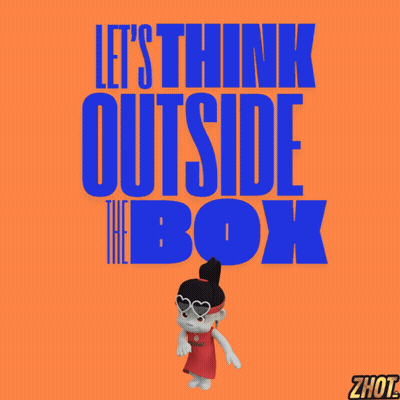 Cartoon Girl Standing Before Think Outside Box Sign GIF
