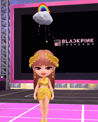 Cartoon Girl Standing In Front Of Blackpink Game GIF